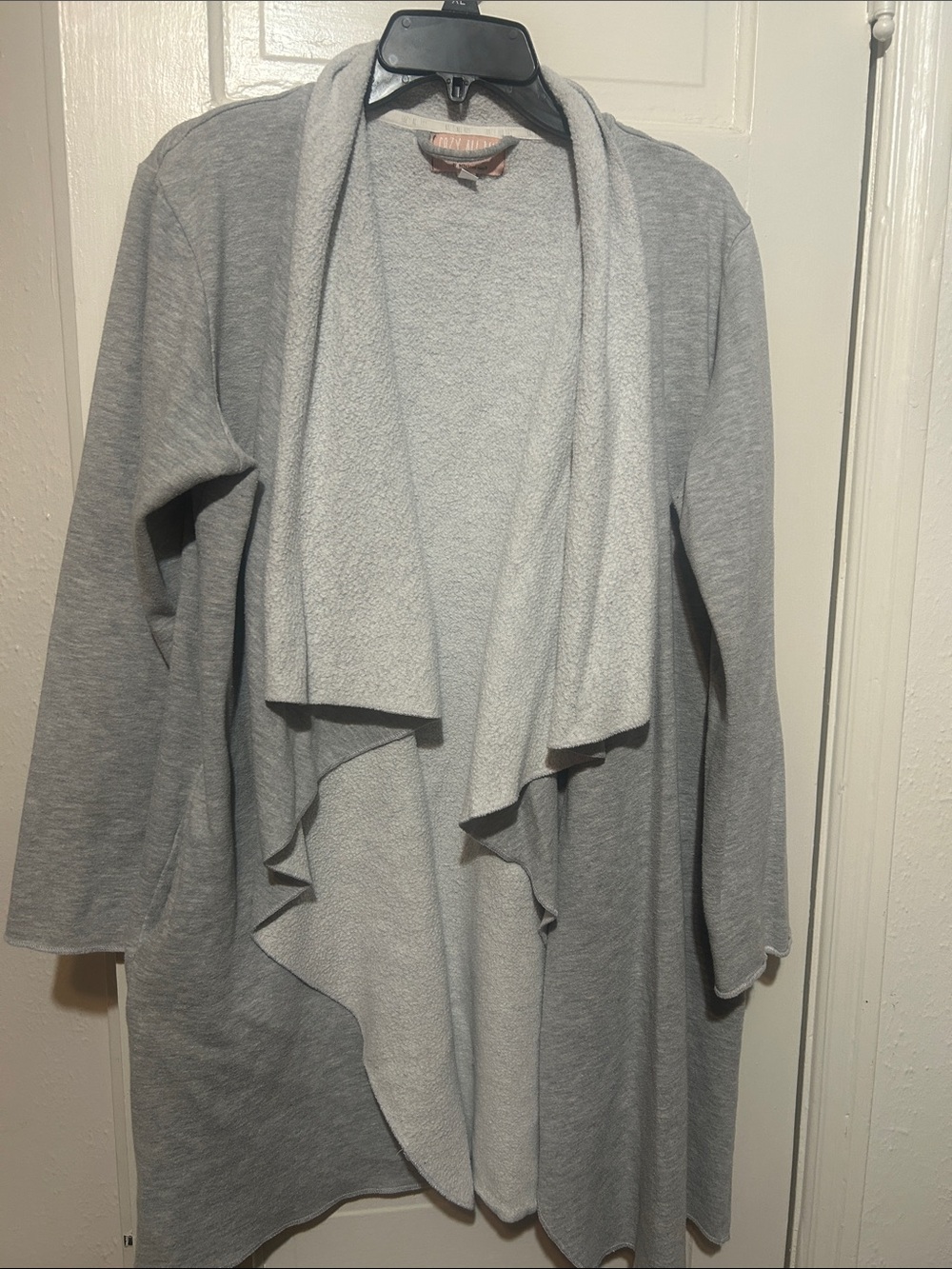 Light Gray Open-Front Waterfall Cardigan Sweater